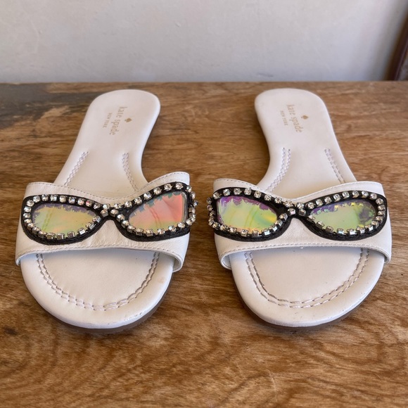 KATE SPADE Cute Slides Flats w/Glasses Rhinestones Iridescent Lenses Sz 7.5M NEW - Picture 12 of 12